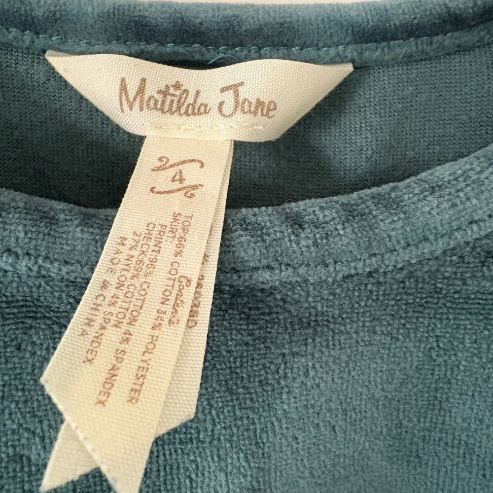 Matilda Jane Dress Girls‎ Size 4 Plaid Floral Green Velvet Top